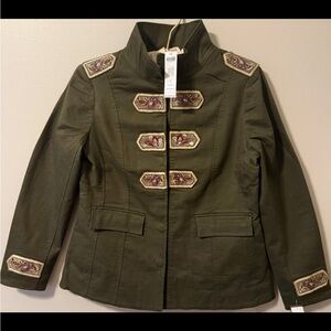 Chico's Olive Green Embroidered Utility Jacket